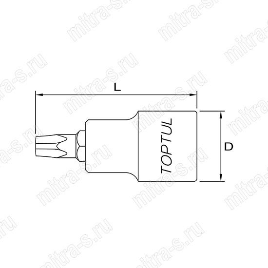 Головка с битой Torx T50 с отверстием 5 лучевая, 1/2", L-55мм BCNA1650 TopTul