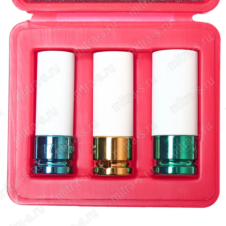 Набор головок ударных 17,19,22мм, 1/2", 6pt, L-87мм, для литых дисков в кейсе JTC-3304A