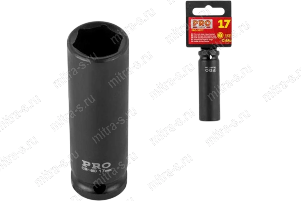 Головка ударн. тонкостен. 1/2" 6pt 17мм L78мм, PRO-32117 STARTUL